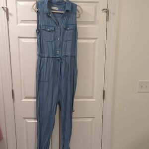 Carly Jean Los Angeles Light Blue Sleeveless Chambray Jumpsuit